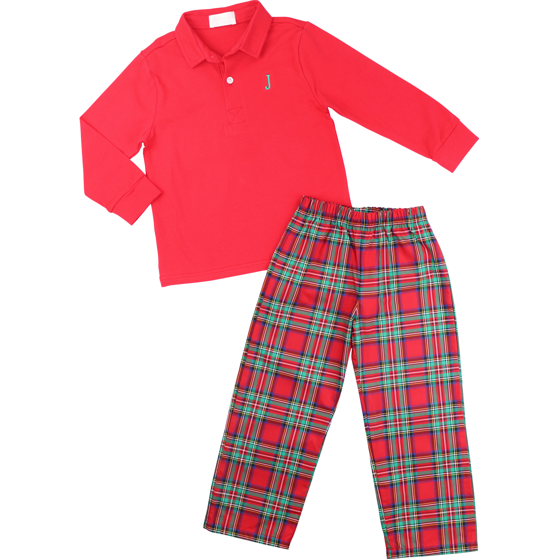 Red Christmas Plaid Polo Pant Set