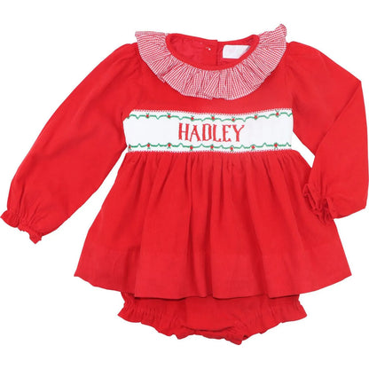 Red Corduroy Custom Smocked Diaper Set