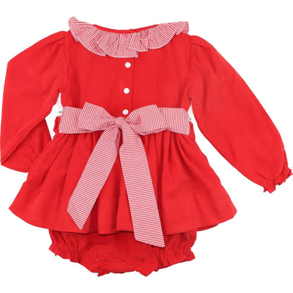Red Corduroy Custom Smocked Diaper Set Back