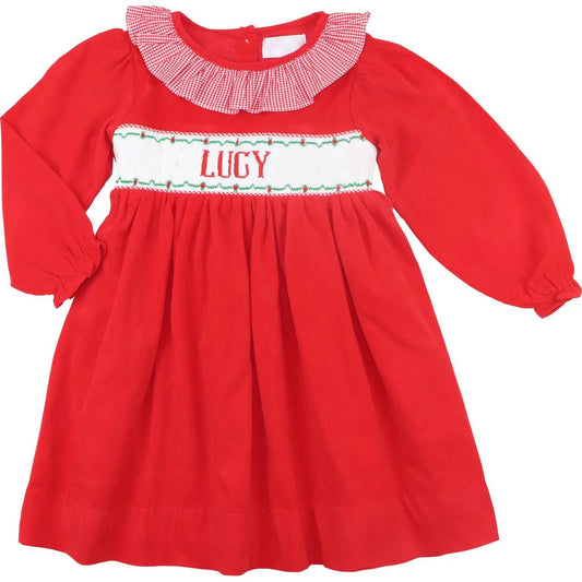 Red Corduroy Custom Smocked Dress