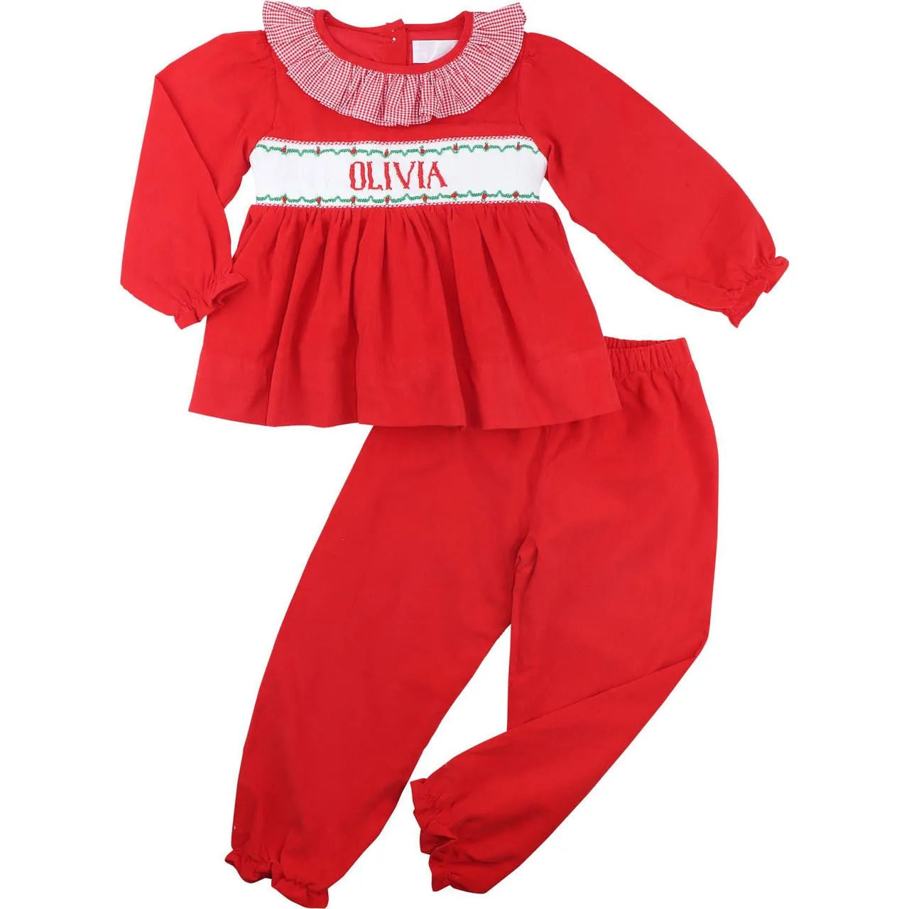 Red Corduroy Custom Smocked Pant Set