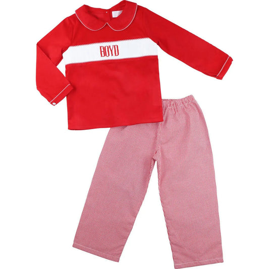 Red Corduroy Custom Smocked Pant Set