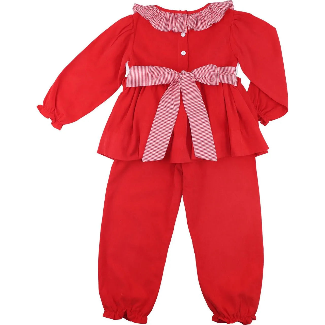 Red Corduroy Custom Smocked Pant Set Back