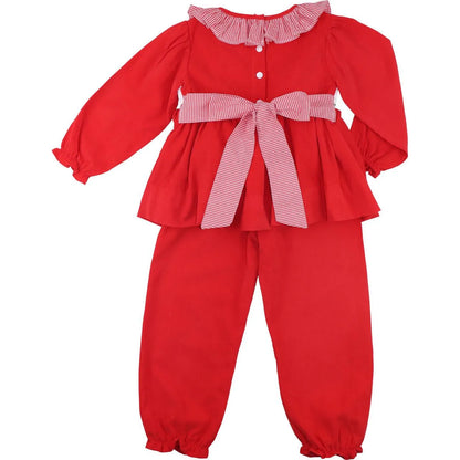 Red Corduroy Custom Smocked Pant Set Back