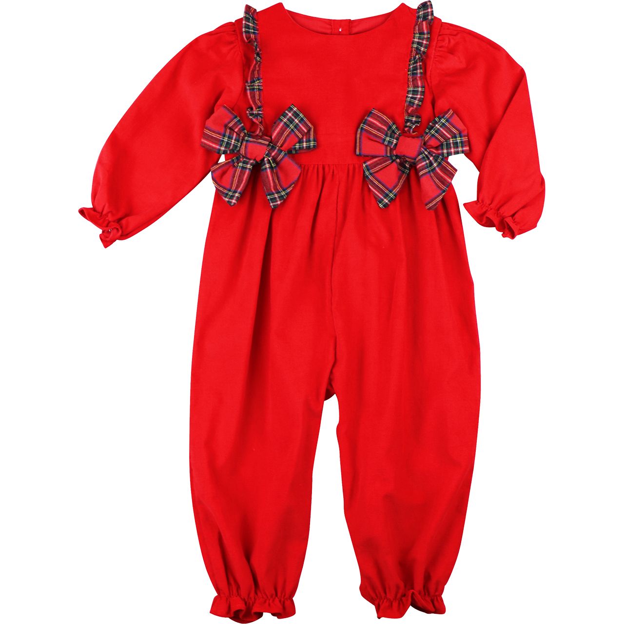 Red Corduroy Plaid Bow Long Bubble