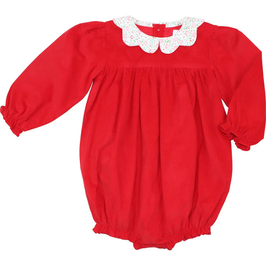 Red Corduroy Scalloped Collar Bubble