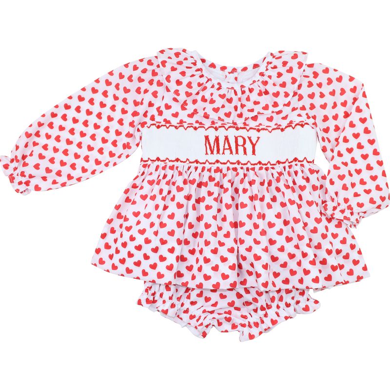 Red Custom Smocked Hearts Diaper Set