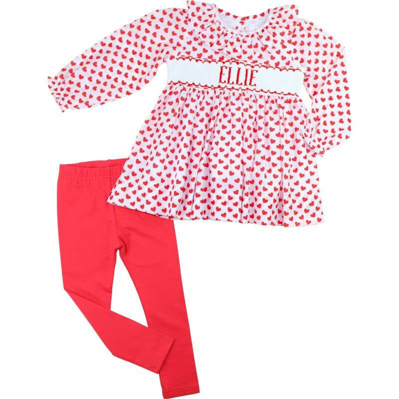 Red Custom Smocked Hearts Legging Set