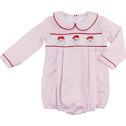 Red Dot Pique Smocked Santa Bubble