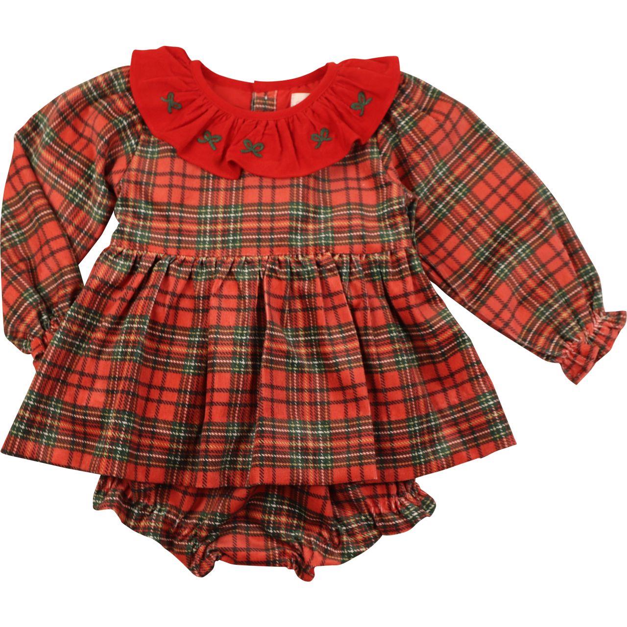 Red Embroidered Corduroy Diaper Set