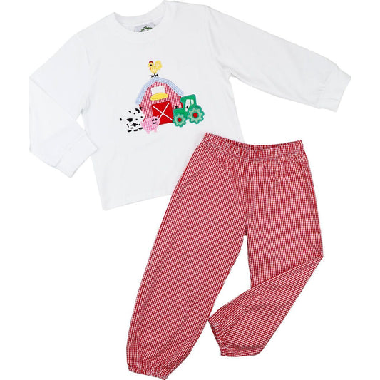 Red Gingham Applique Farm Ankle Pant Set