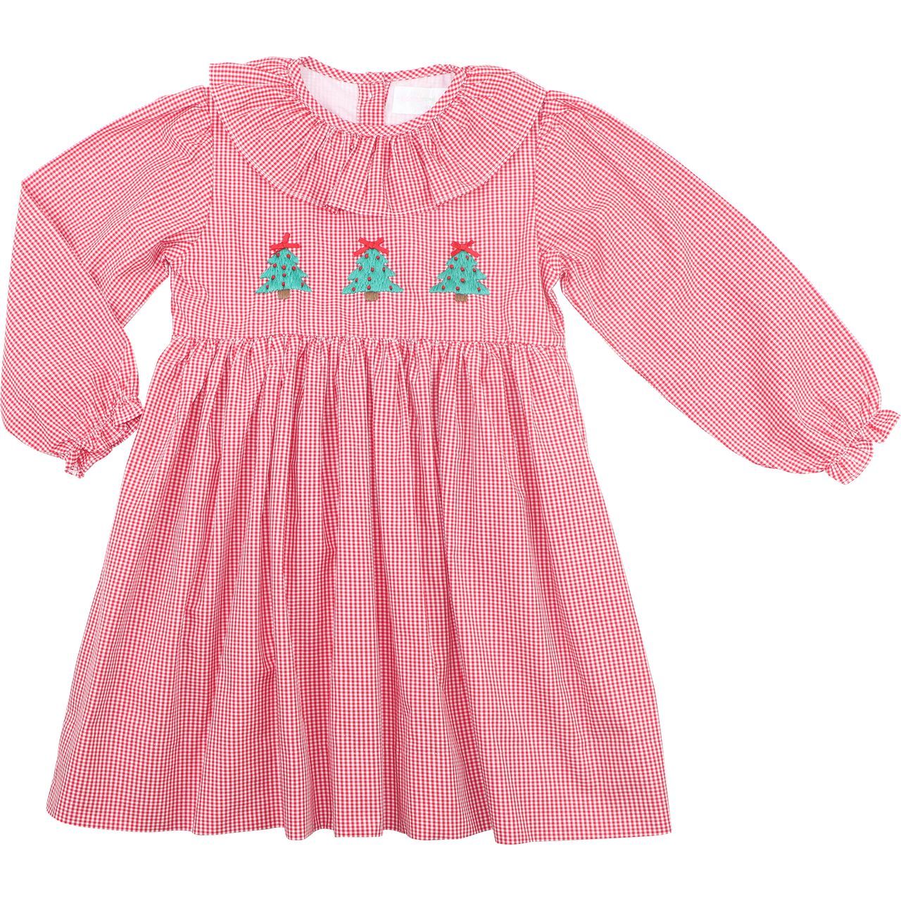 Red Gingham Embroidered Christmas Tree Dress
