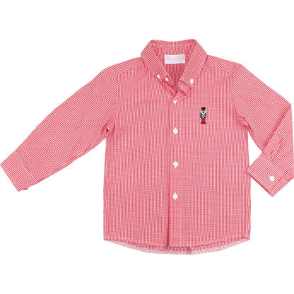 Red Gingham Embroidered Nutcracker Button Down Shirt