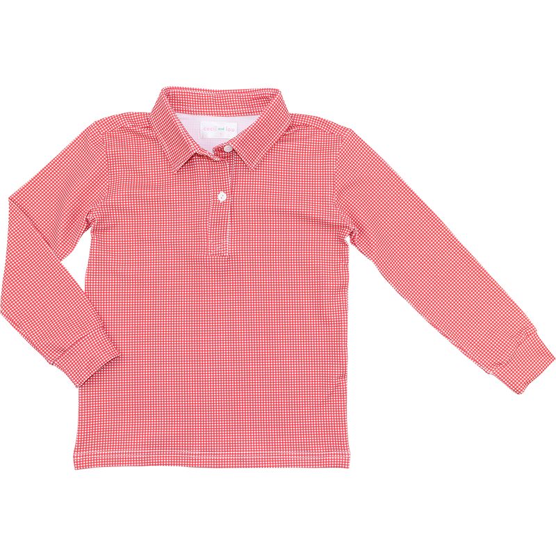 Red Gingham Knit Polo Shirt