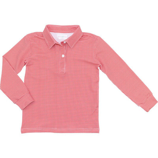 Red Gingham Knit Polo Shirt