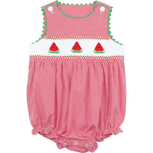 Red Gingham Smocked Watermelon Bubble