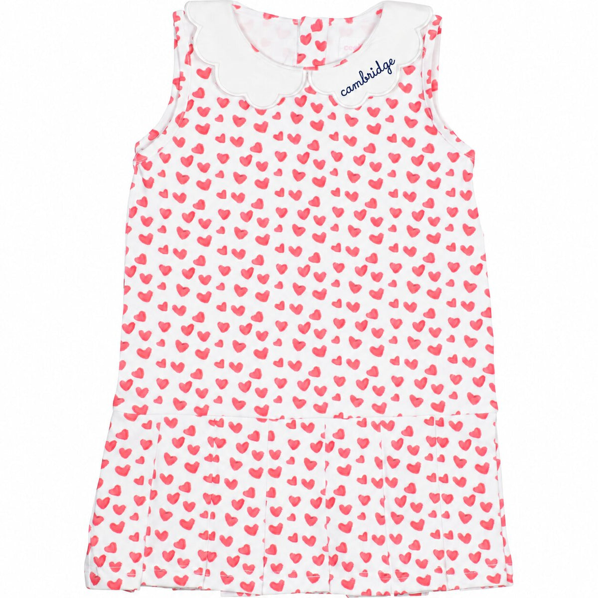 Red Heart Print Knit Tennis Dress with navy monogram1