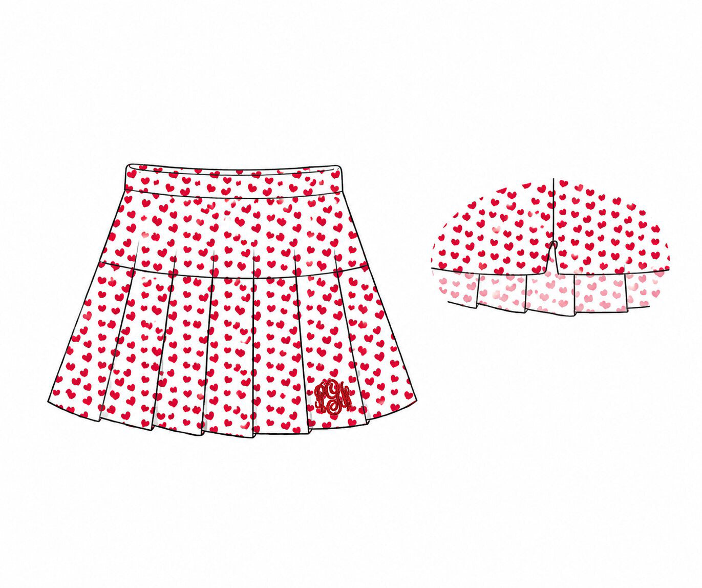 Red Heart Print Knit Tennis Skirt2