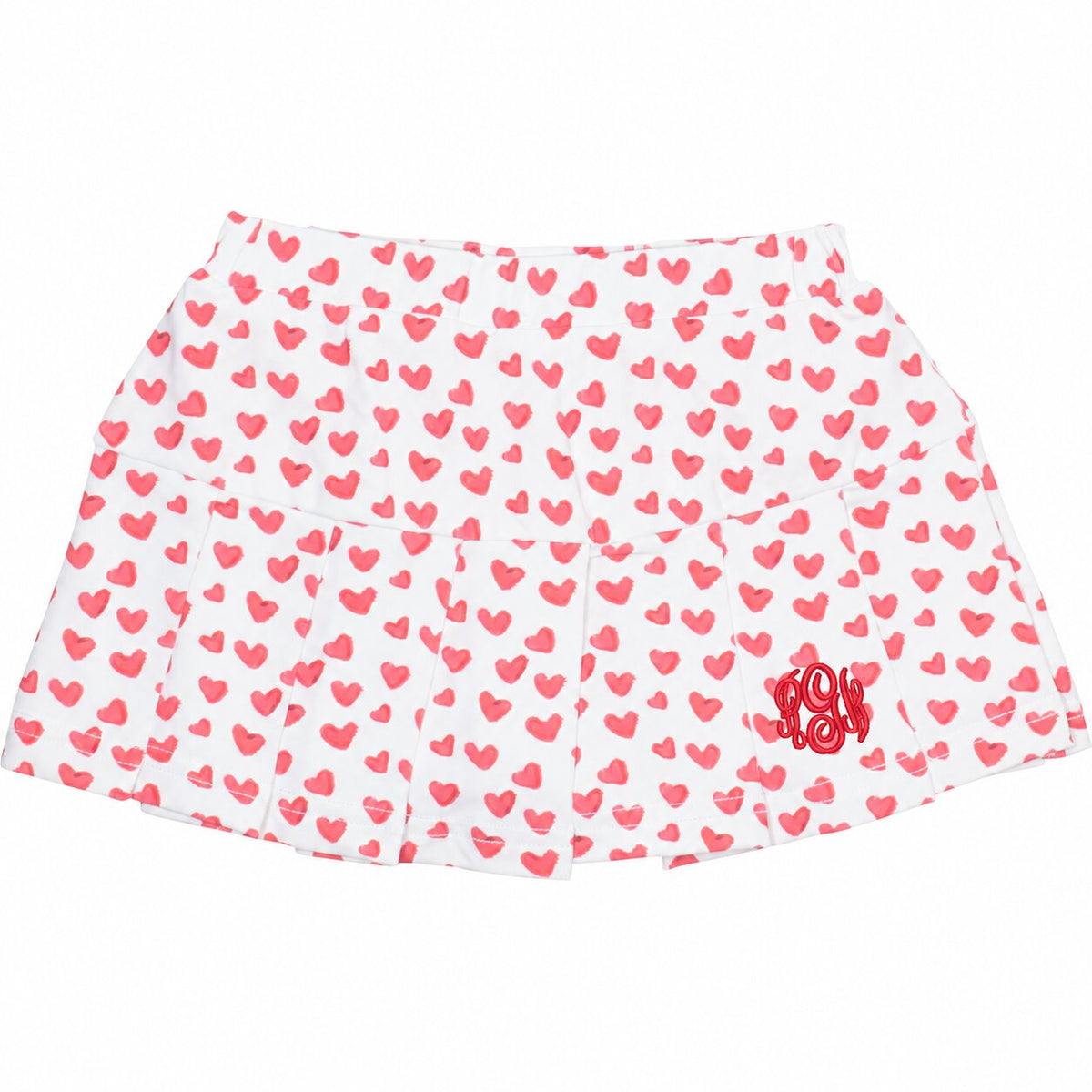Red Heart Print Knit Tennis Skirt with red monogram
