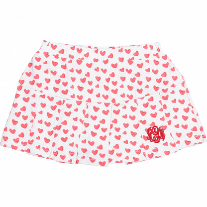 Red Heart Print Knit Tennis Skirt with red monogram