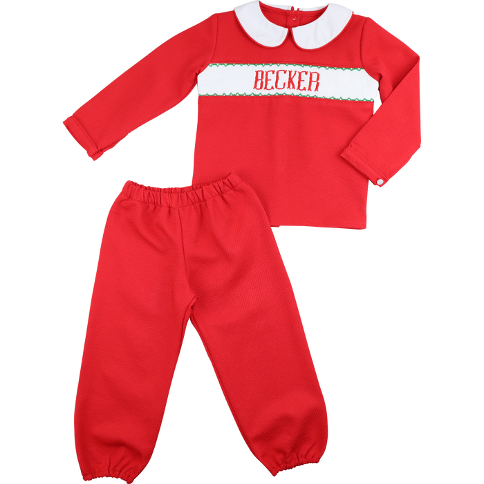 Red Honeycomb Custom Smocked Ankle Pant Set
