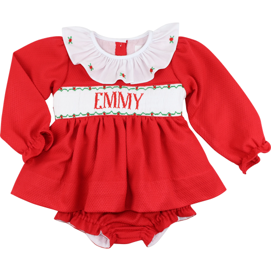 Red Honeycomb Custom Smocked Diaper Set