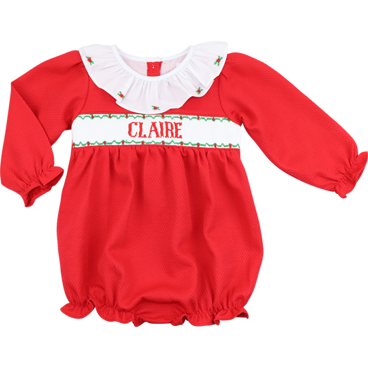Red Honeycomb Custom Smocked Ruffle Bubble