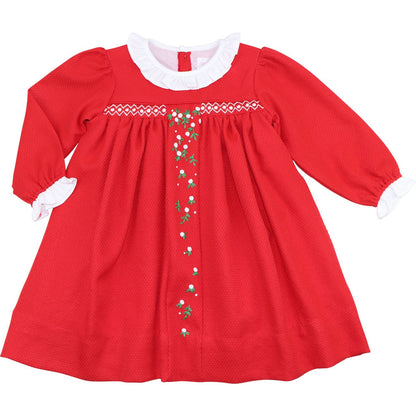 Red Honeycomb Smocked Rosebud Dress