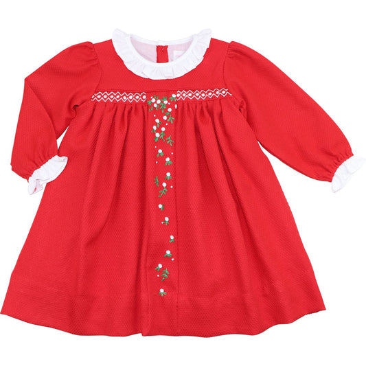Red Honeycomb Smocked Rosebud Dress