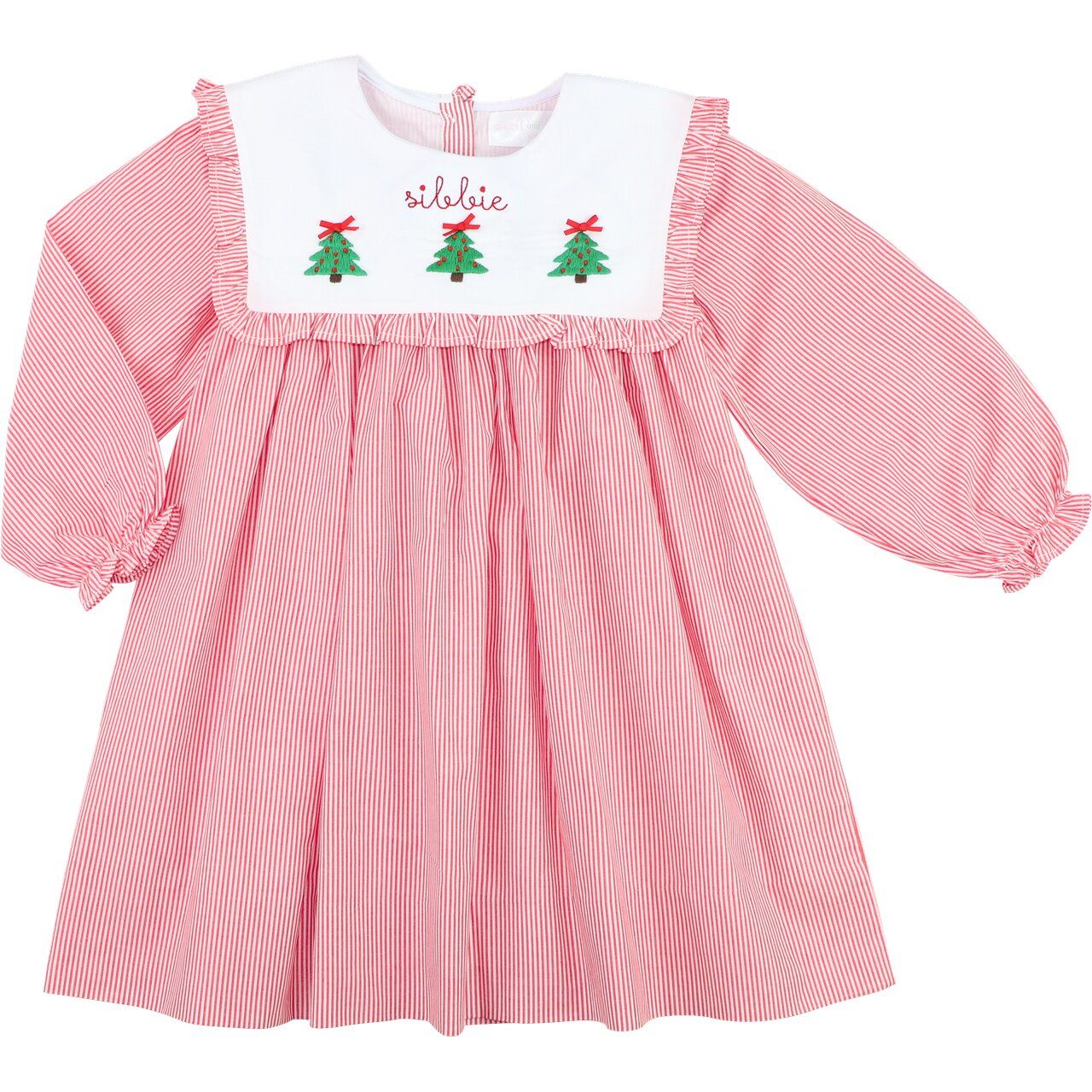 Red Mini Stripe Embroidered Christmas Tree Dress