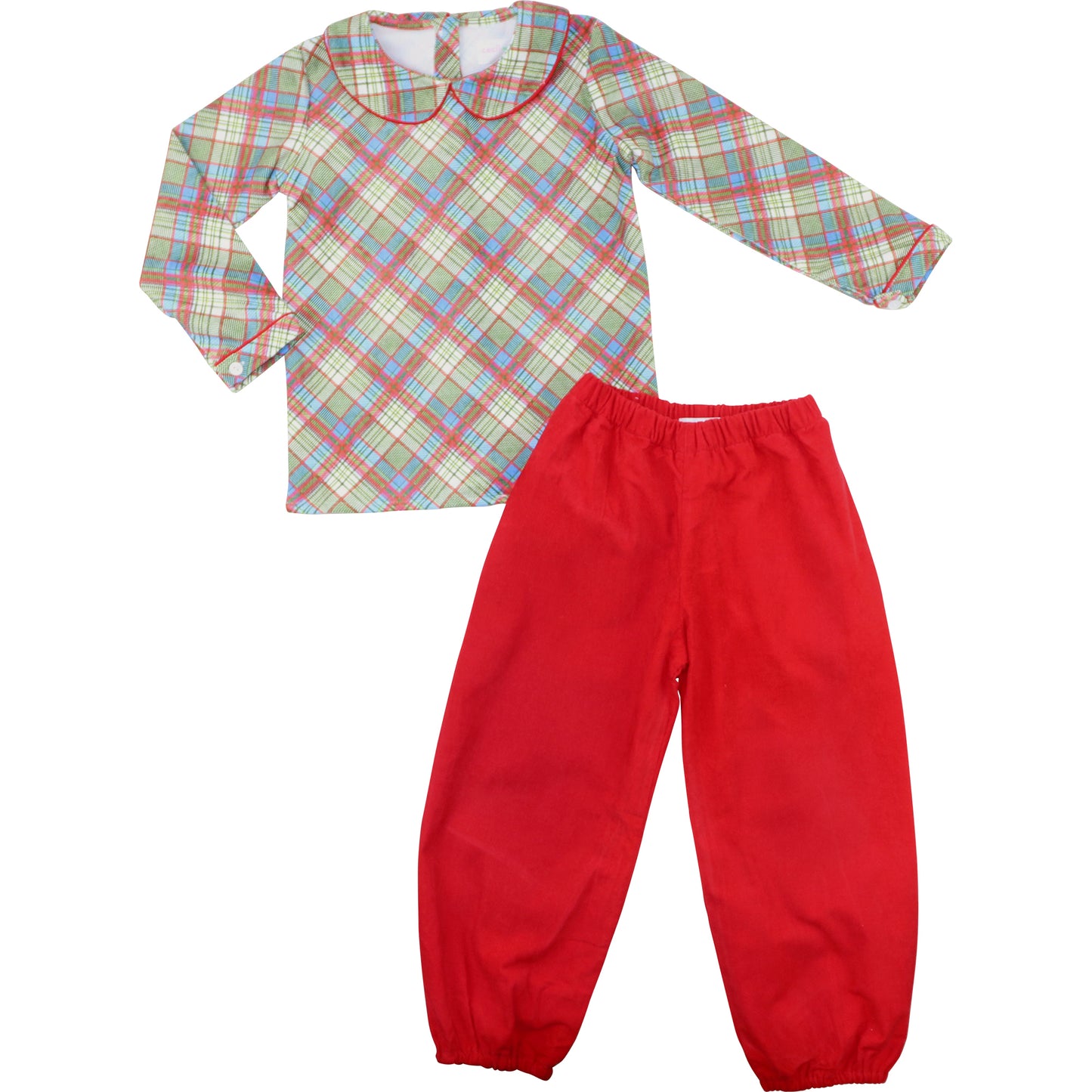 Red Plaid Corduroy Ankle Pant Set