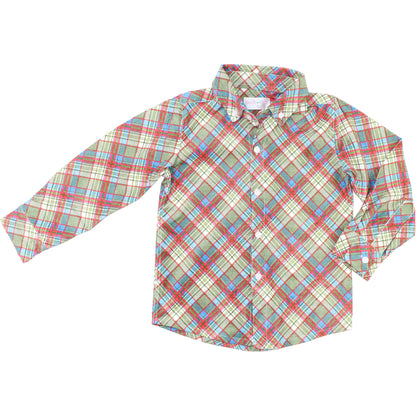 Red Plaid Corduroy Button Down Shirt