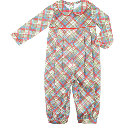 Red Plaid Corduroy Long Romper