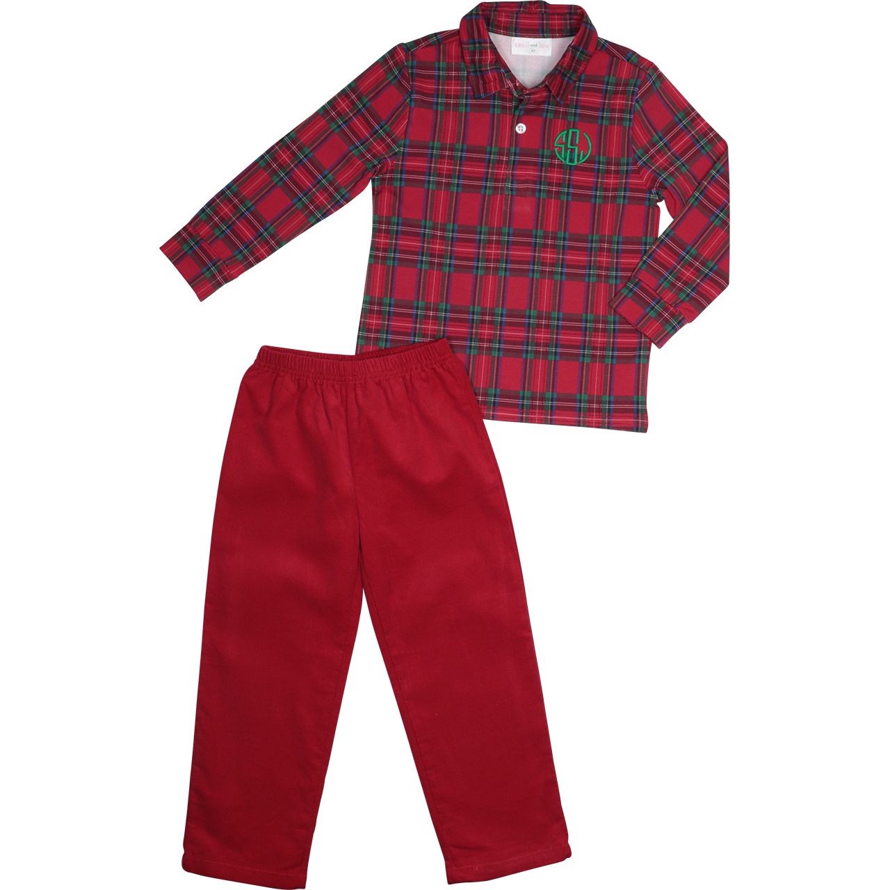 Red Plaid Corduroy Polo Pant Set