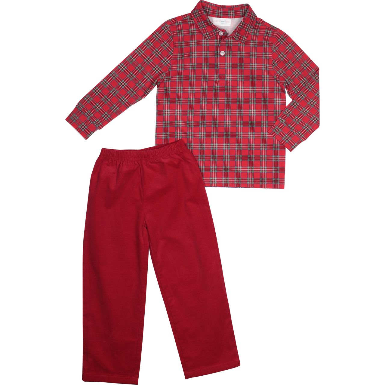 Red Plaid Polo Pant Set