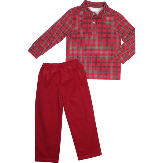 Red Plaid Polo Pant Set