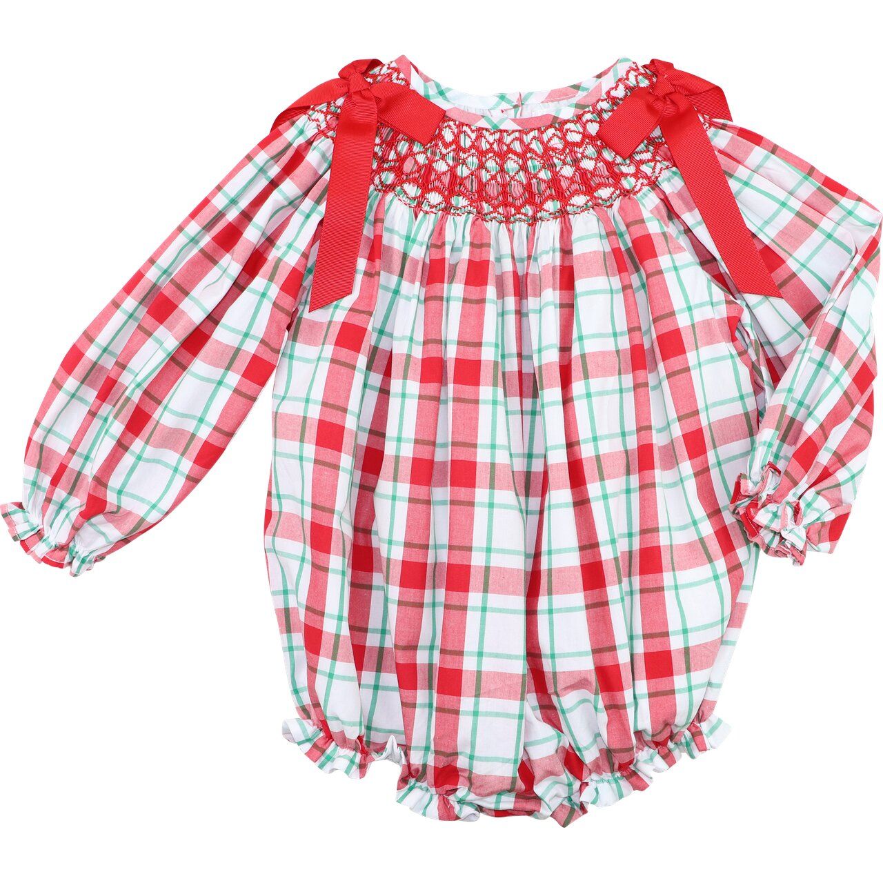 Red Plaid Smocked Bubble