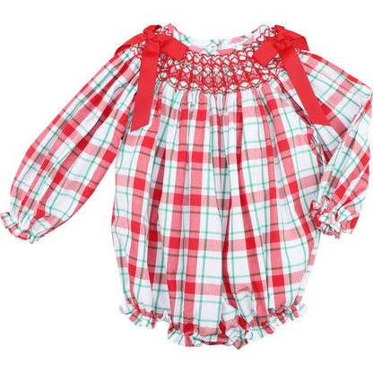 Red Plaid Smocked Bubble