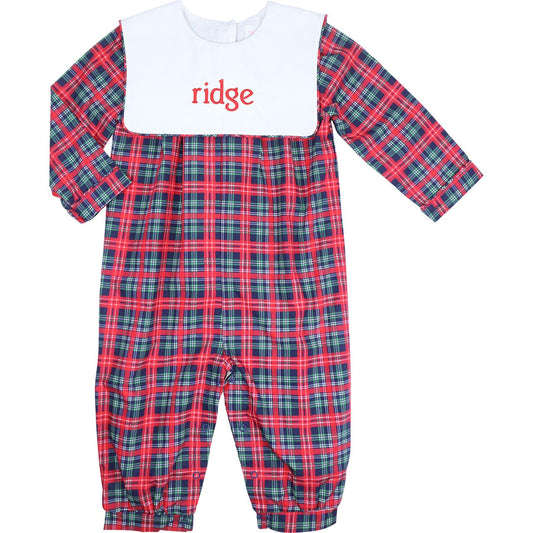 Red Plaid Square Collar Romper