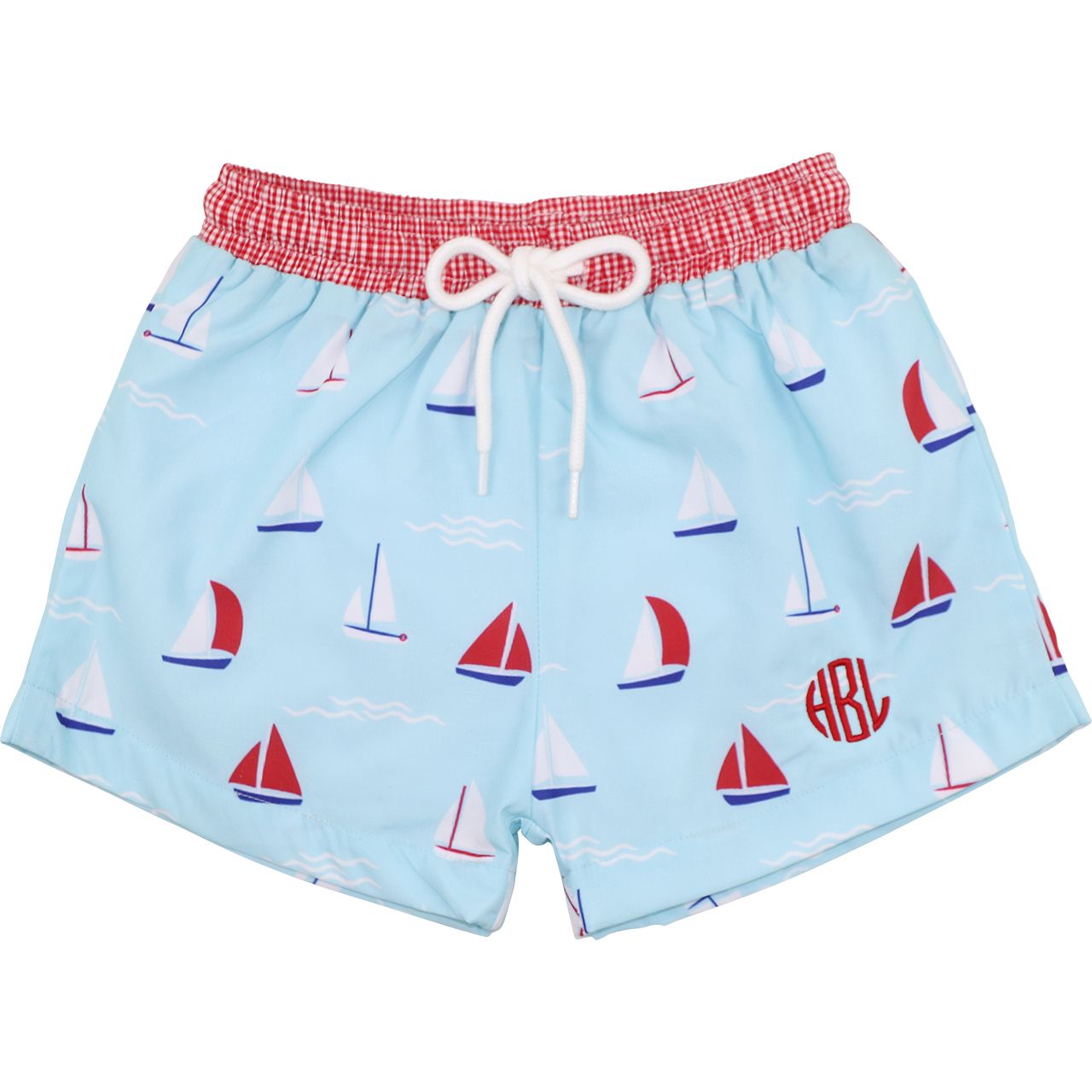 Red Sailboat Swim Trunks