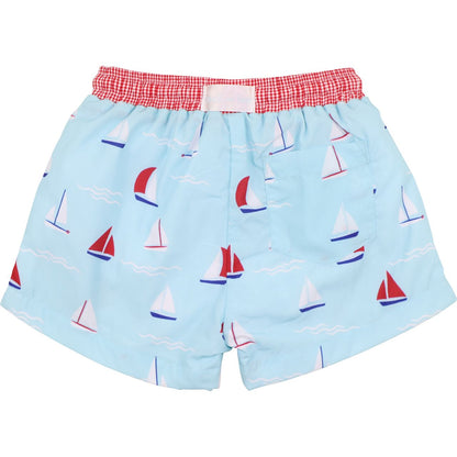 Red Sailboat Swim Trunks