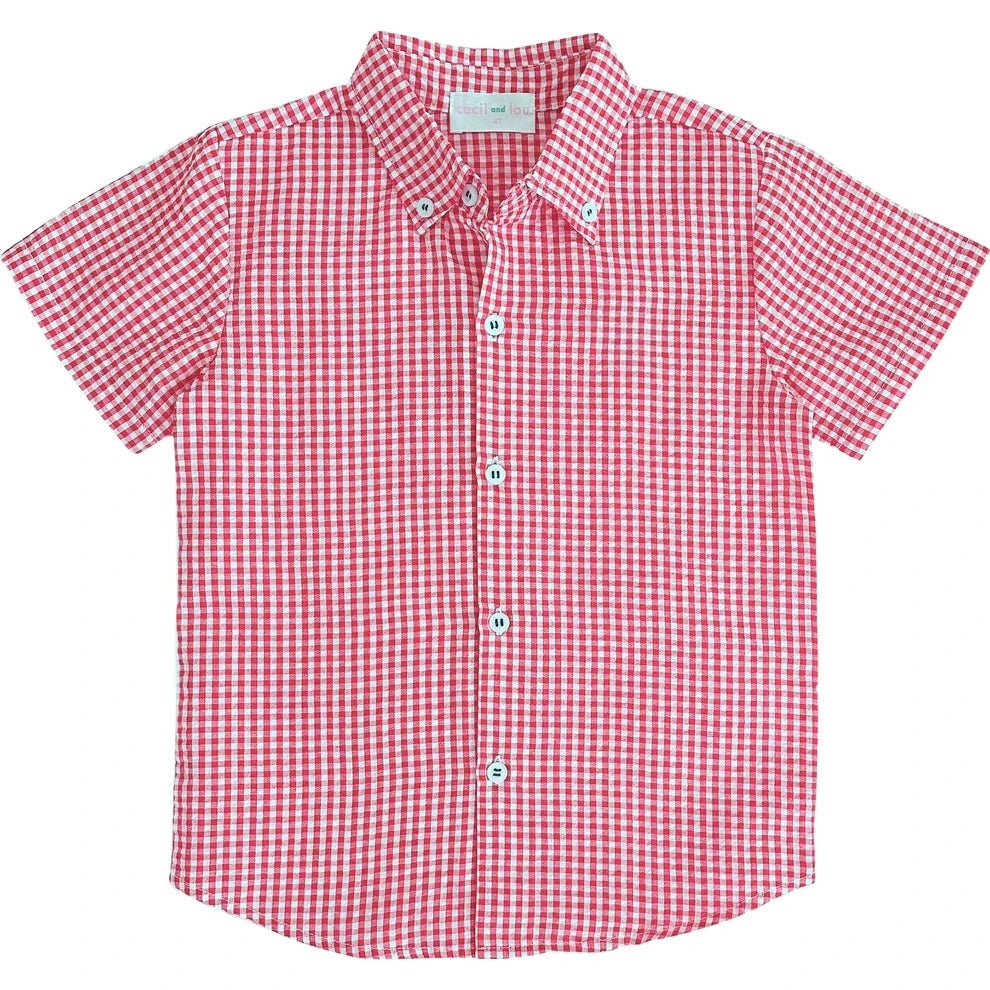 Red Seersucker Button Down Shirt Size 3T