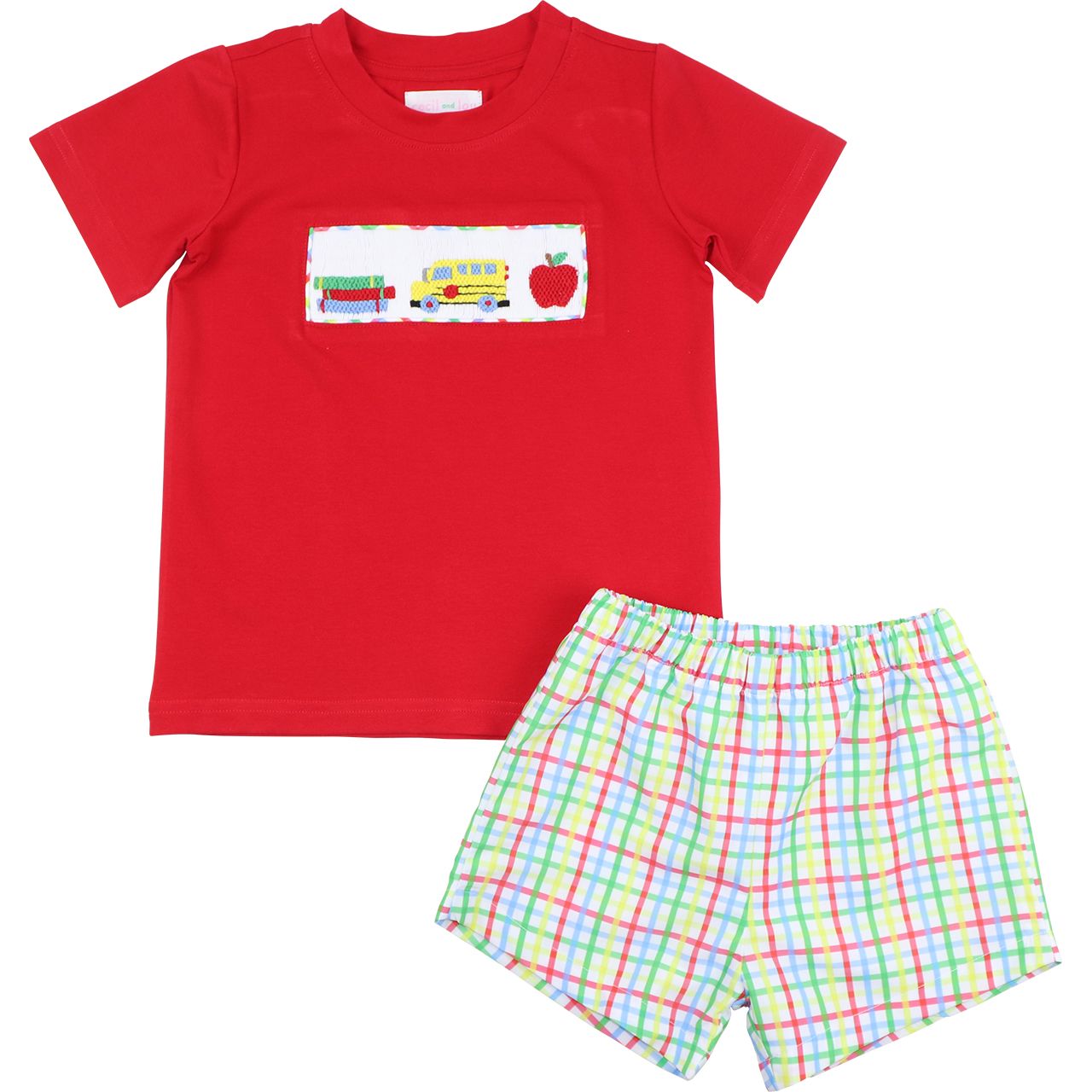 Red Smocked Back To School Short Set