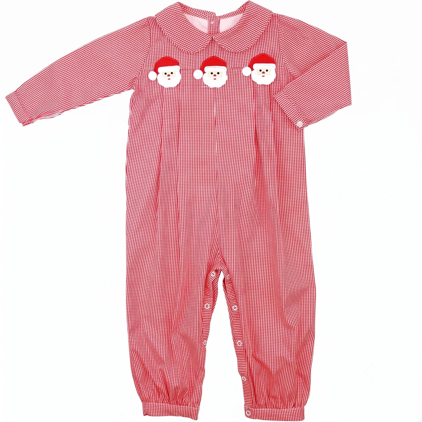Red Stripe Applique Santa Long Romper