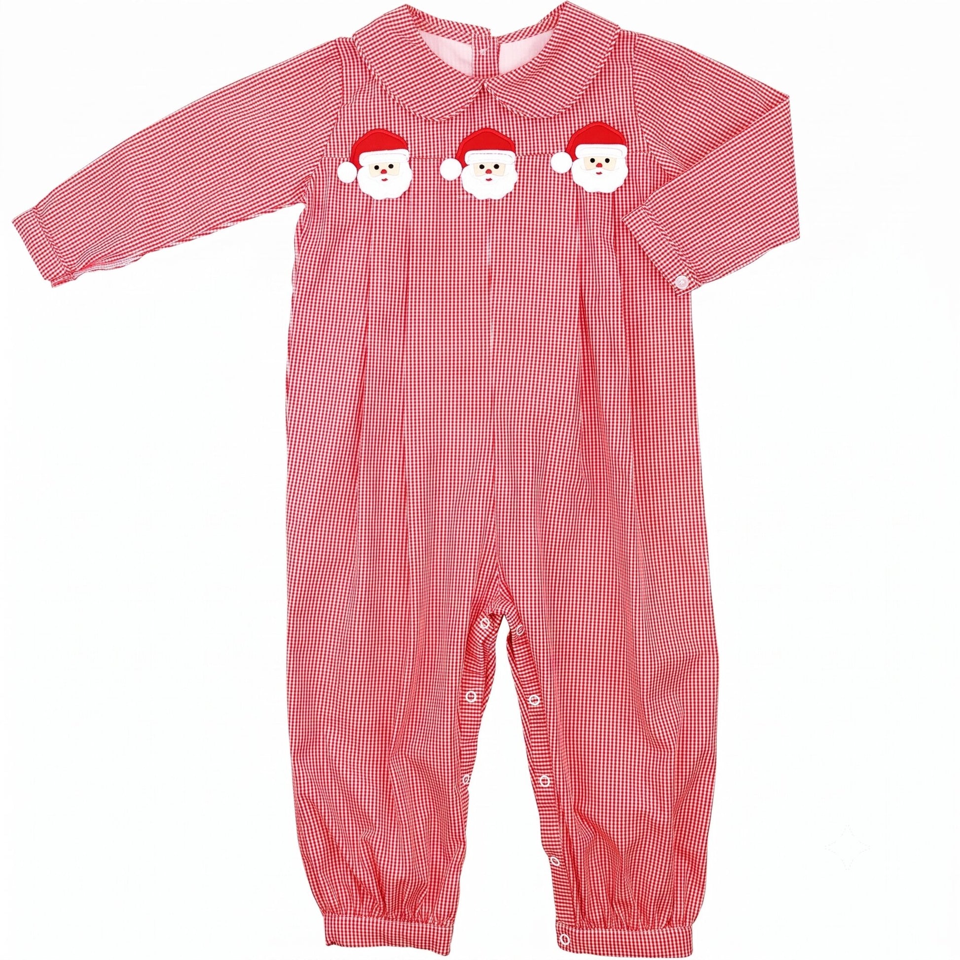 Red Stripe Applique Santa Long Romper
