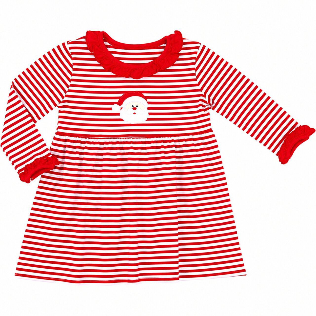 Red Stripe Knit Applique Santa Dress