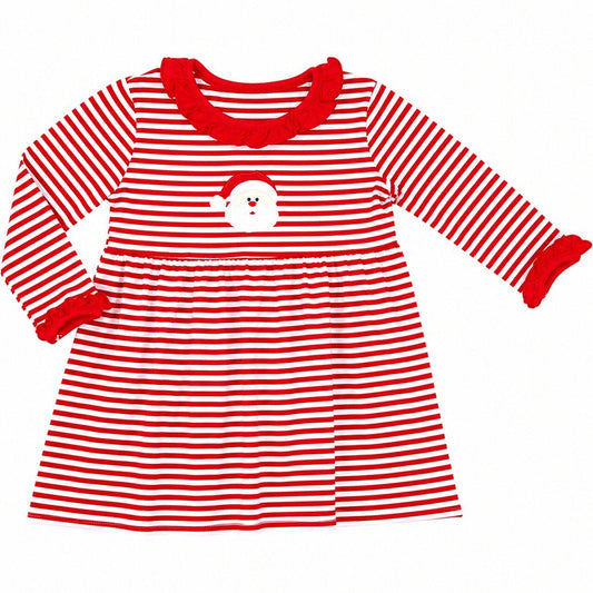 Red Stripe Knit Applique Santa Dress