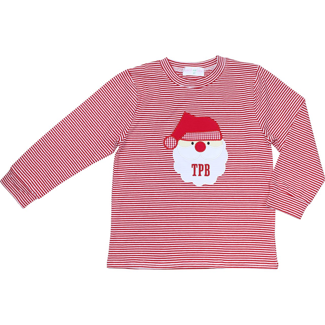 Red Stripe Knit Applique Santa Shirt