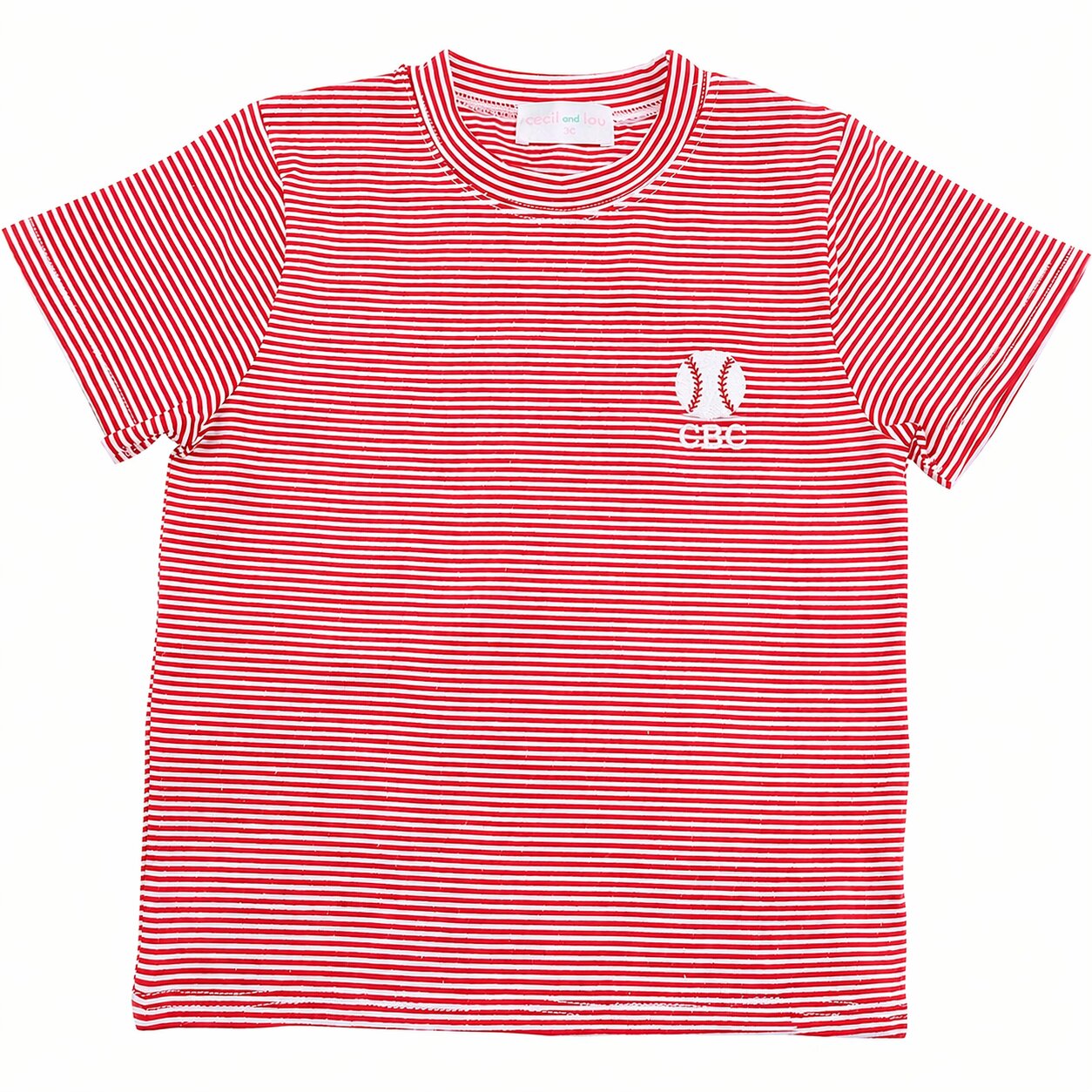 Red Stripe Knit Embroidered Baseball Shirt1