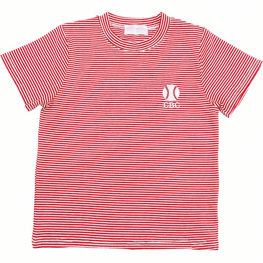 Red Stripe Knit Embroidered Baseball Shirt1
